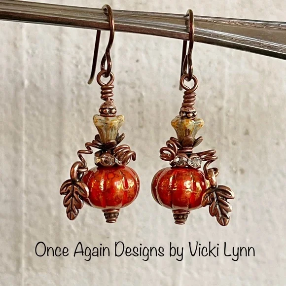 Hand Crafted “Spiced Pumpkin” Dangle Earrings - Picture 3 of 10